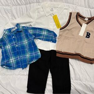 Kids' Clothing Set with Blue Plaid Shirt and Beige Vest